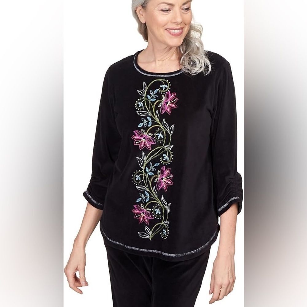 Alfred Dunner Floral Embroidered Shirt